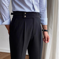 Wrinkle-Free High-Waist Pleated Trousers, Double-Button Tab – Men – Black – waist