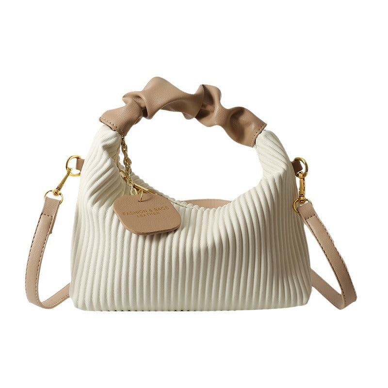 Pleated Faux-Leather Shoulder Bag – Women – Cream – front