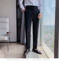 Pleated Trousers, Extended Tab Waist, Cropped Leg – Men – Black – front