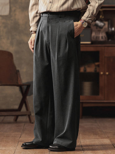 High-Waist Double-Pleat Wide Trousers, 1930s Cut – Men – Charcoal – worn, side