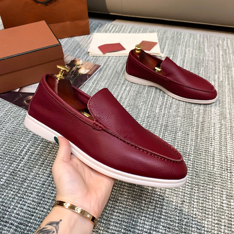 Pebbled Leather-Look Loafers – Men – Burgundy – pair