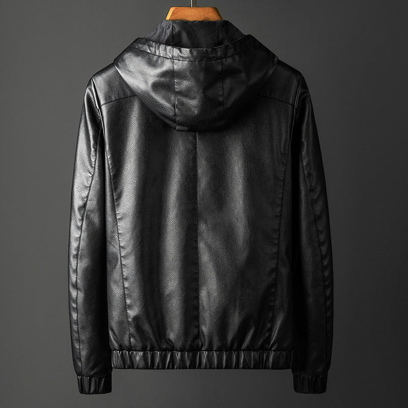 Hooded Leather-Look Jacket – Men – Black – back
