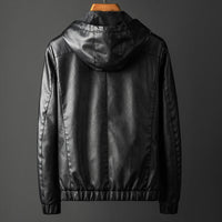 Hooded Leather-Look Jacket – Men – Black – back