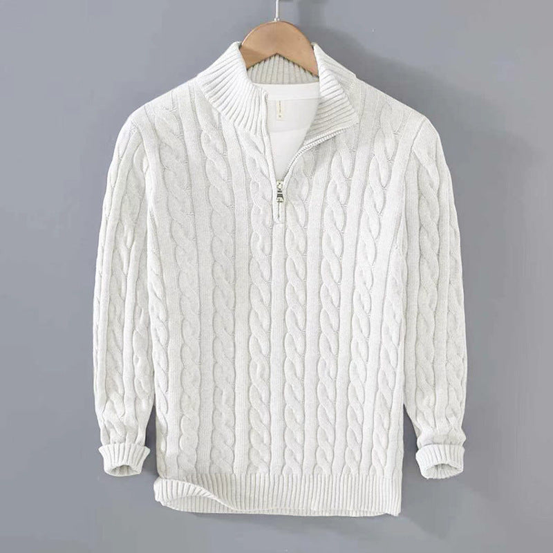 Cable Knit Quarter-Zip Sweater – Men – White – front