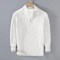 Cable Knit Quarter-Zip Sweater – Men – White – front