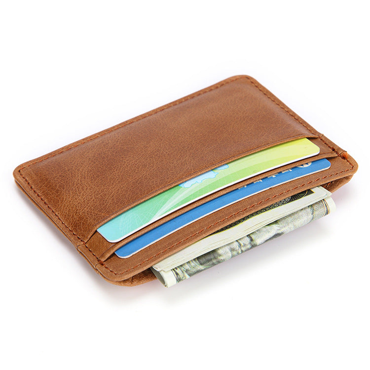 Cowhide Leather Card Holder, Slim – Men – Tan – with cards
