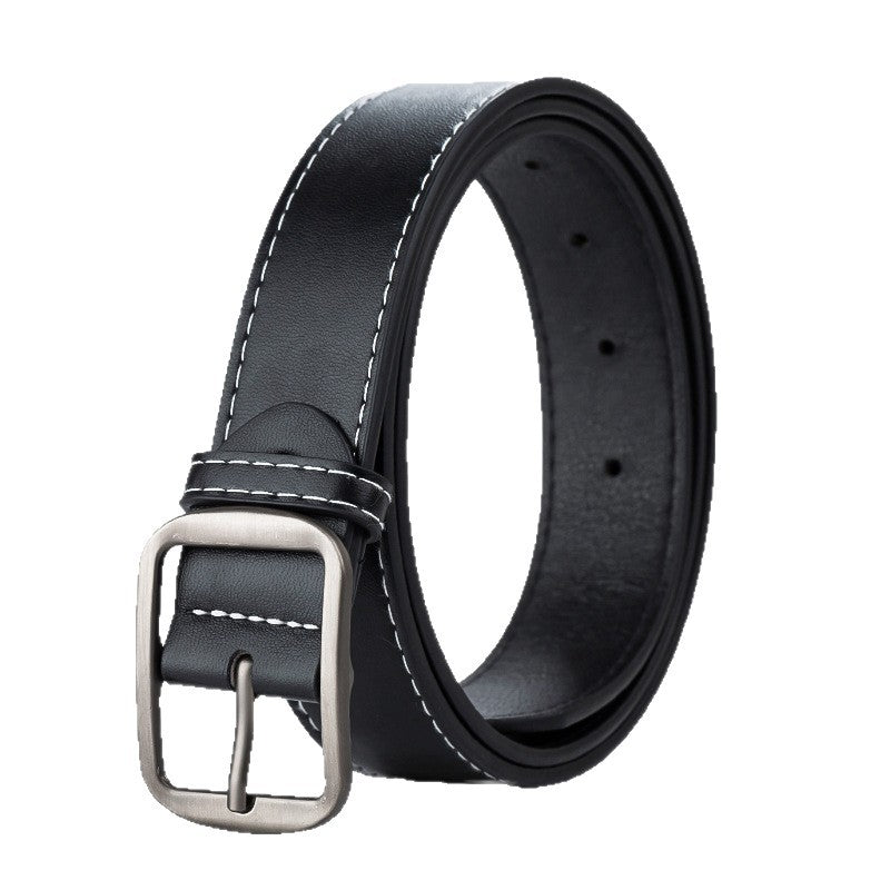 Stitched Leather-Look Belt – Men – Black · Cream Stitching – side