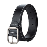 Stitched Leather-Look Belt – Men – Black · Cream Stitching – side