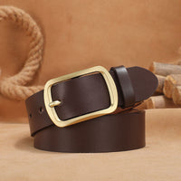 Wide Leather-Look Jeans Belt – Men – Brown · Bronze Buckle – front