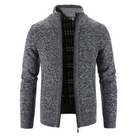 Check-Lined Marled Knit Zip Cardigan – Men – Charcoal – front