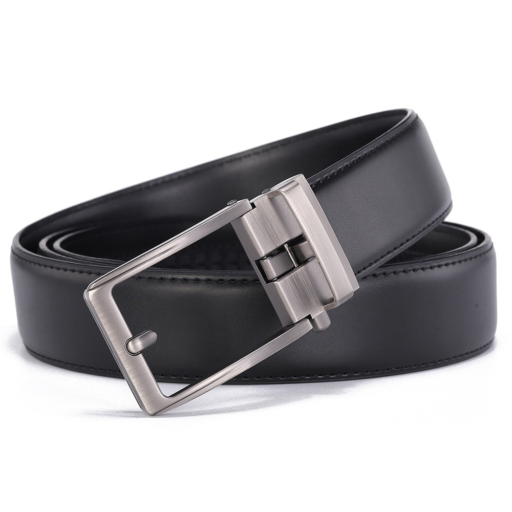 Leather Ratchet Belt, No Holes – Men – Black · Open-Frame Buckle – front