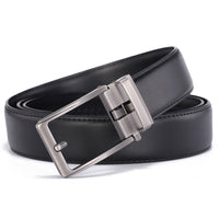 Leather Ratchet Belt, No Holes – Men – Black · Open-Frame Buckle – front