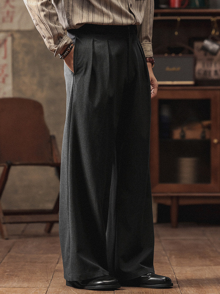 High-Waist Double-Pleat Wide Trousers, 1930s Cut – Men – Charcoal – worn, back