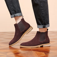 Suede Chelsea Boots, Cowhide – Men – Chocolate – worn