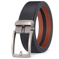 Leather Ratchet Belt, No Holes – Men – Black Grain · Gunmetal Buckle – front