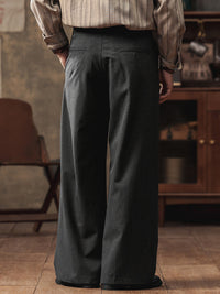 High-Waist Double-Pleat Wide Trousers, 1930s Cut – Men – Charcoal – worn, three-quarter