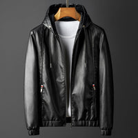 Hooded Leather-Look Jacket – Men – Black – front
