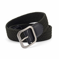 Woven Stretch Belt with Leather-Look Tab – Men – Forest Green · Black Tab – front