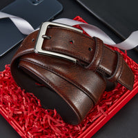 Wide Leather-Look Jeans Belt – Men – Brown · Classic Pin Buckle – front