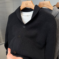 Shawl-Collar Ribbed Knit Cardigan – Men – Black – front