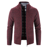 Check-Lined Marled Knit Zip Cardigan – Men – Burgundy – front