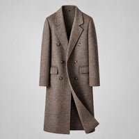 70% Wool Herringbone Double-Breasted Overcoat – Men – Brown – front