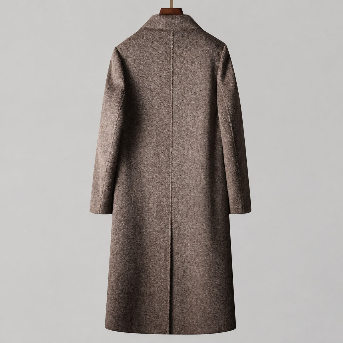 70% Wool Herringbone Double-Breasted Overcoat – Men – Brown – back