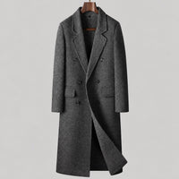 70% Wool Herringbone Double-Breasted Overcoat – Men – Grey – front