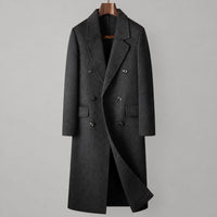 70% Wool Herringbone Double-Breasted Overcoat – Men – Charcoal – front