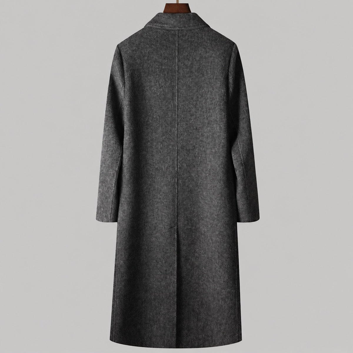 70% Wool Herringbone Double-Breasted Overcoat – Men – Charcoal – back