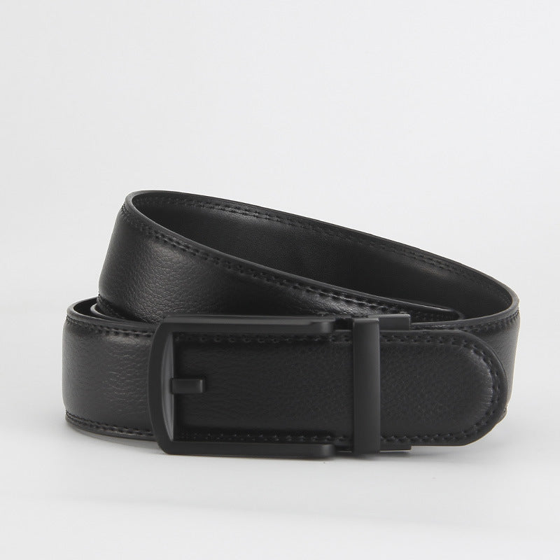Leather Ratchet Belt, Slim Buckle – Men – Black · Black Frame Buckle – front