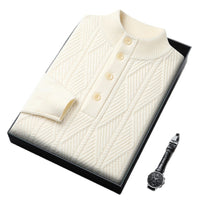 Diamond-Knit Button Stand-Collar Sweater – Men – Cream – folded