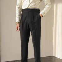 Extended-Tab Pleated Trousers, Side Buckle, No-Iron – Men – Black – waist