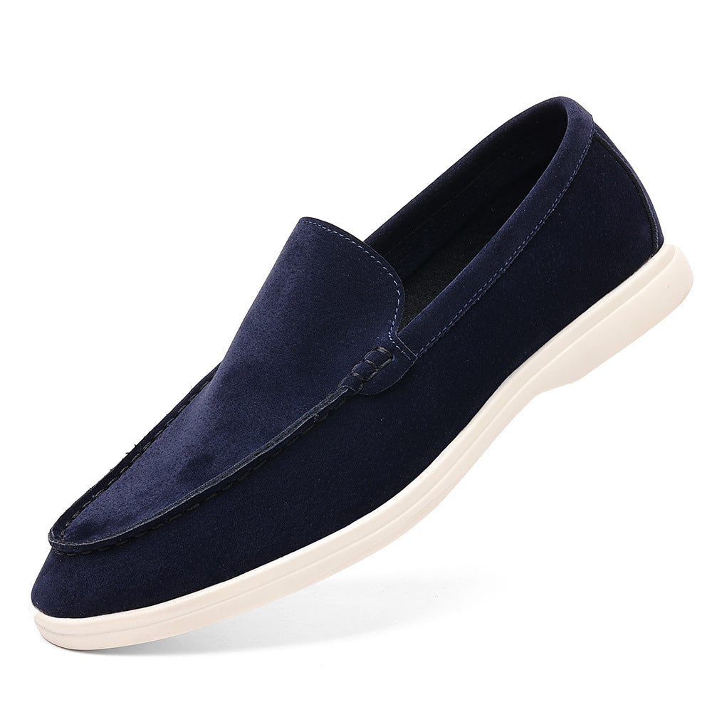 Suede-Look Moccasin Loafers – Men – Navy – side