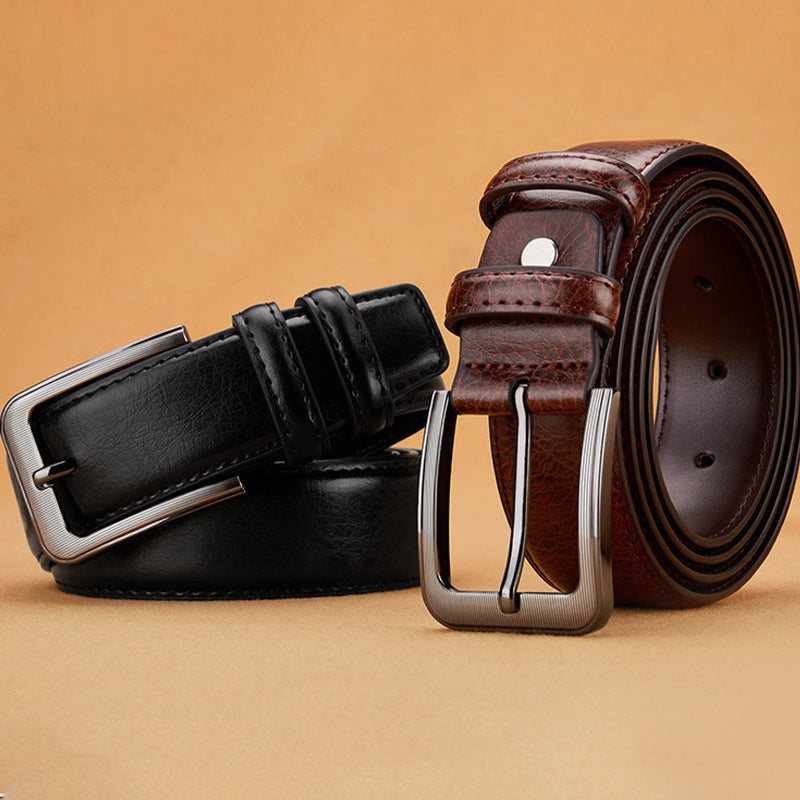 Grained Leather-Look Dress Belt – Men – Black – pair