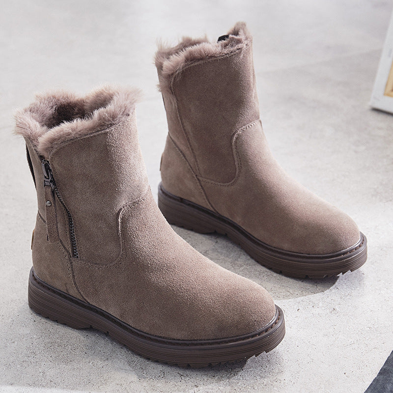 Fur-Lined Winter Ankle Boots with Side Zip – Women – Stone – pair