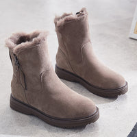 Fur-Lined Winter Ankle Boots with Side Zip – Women – Stone – pair