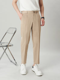 Pleated Tapered Trousers, Stretch, Ankle Length – Men – Beige – worn