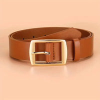 Leather-Look Pin Buckle Belt – Men – Tan · Gold Buckle – front