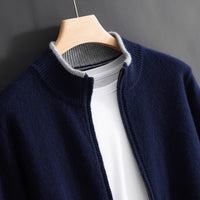 Tipped Stand-Collar Zip Cardigan – Men – Navy – collar