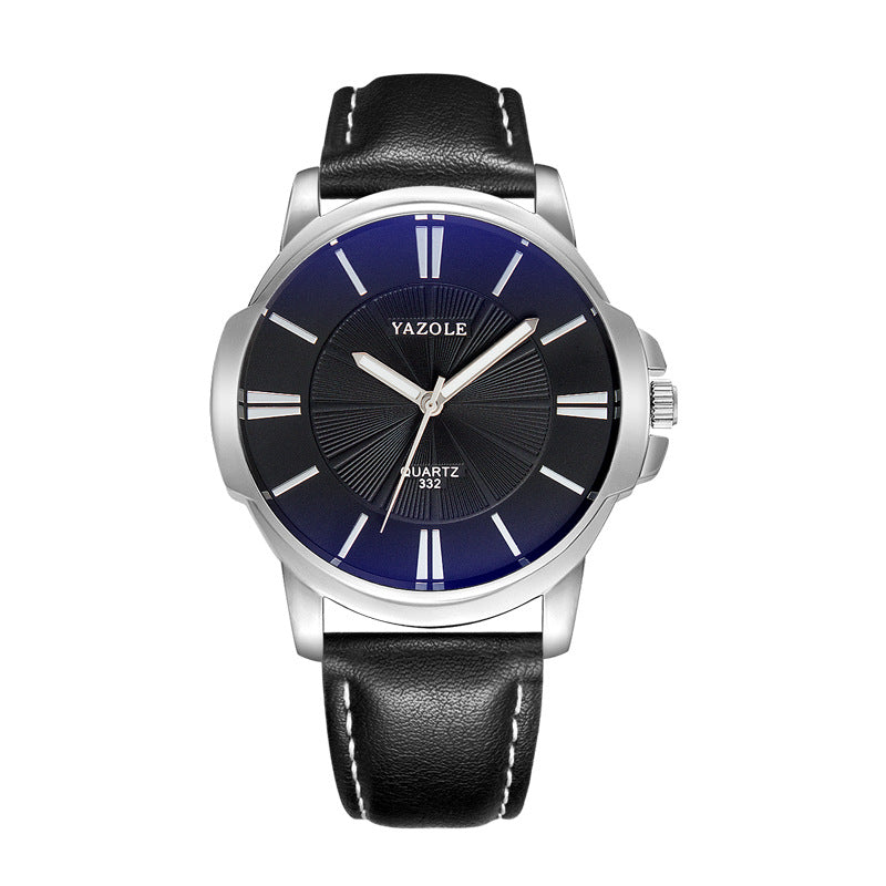Minimalist Dress Watch, Leather Strap – Men – Silver · Black Dial · Black Strap – front
