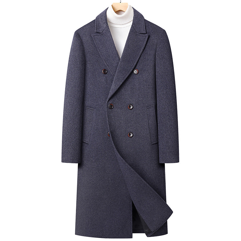 30–50% Wool Double-Breasted Overcoat – Men – Navy – front