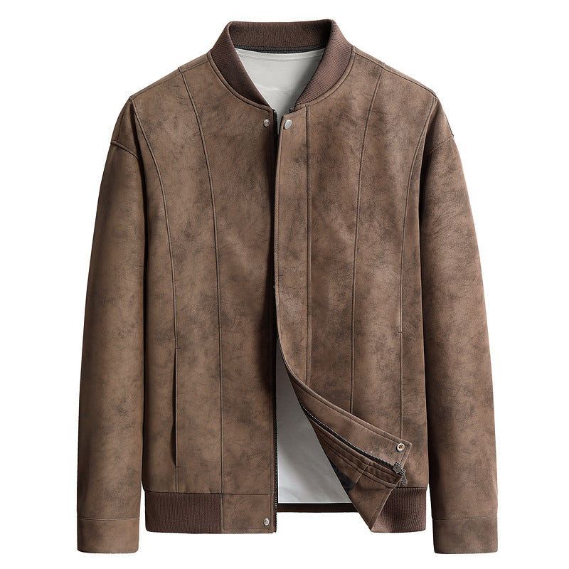Suede-Look Baseball-Collar Jacket – Men – Brown – front