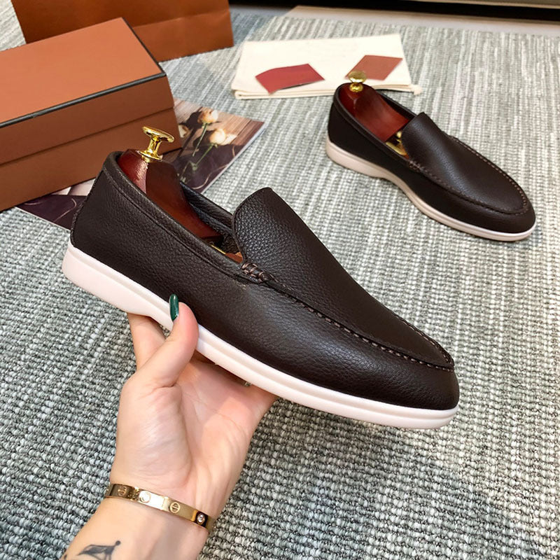 Pebbled Leather-Look Loafers – Men – Brown – pair