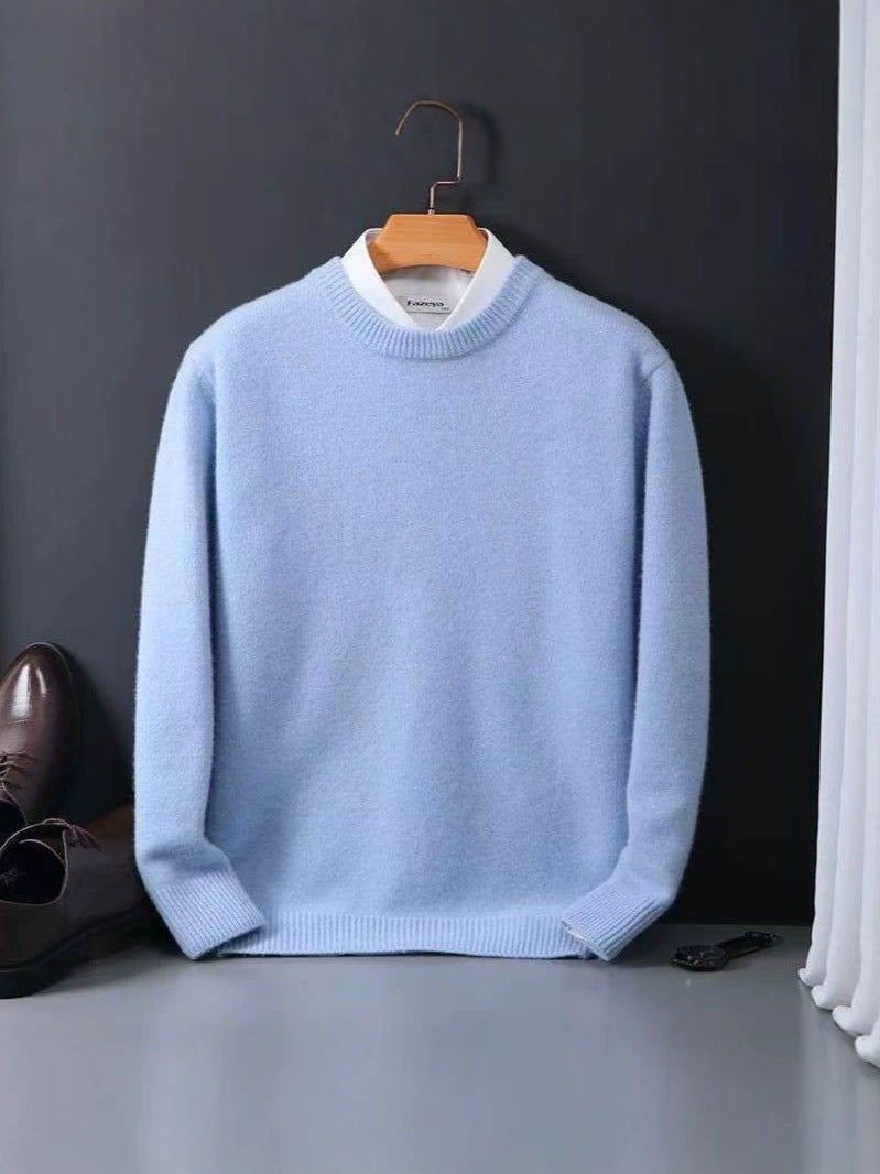 Brushed Knit Crew-Neck Sweater, Big & Tall – Men – Light Blue – front, on hanger