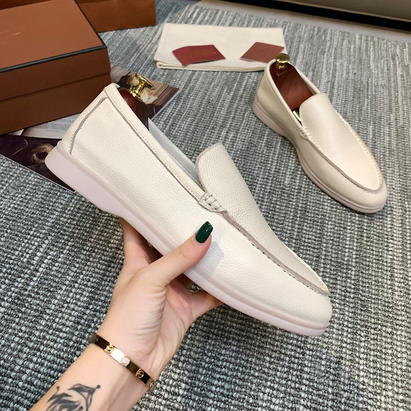 Pebbled Leather-Look Loafers – Men – Cream – pair