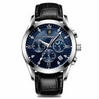 Silver · Blue Dial · Black Leather