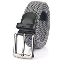 Braided Stretch Belt, Pin Buckle – Men – Grey – front