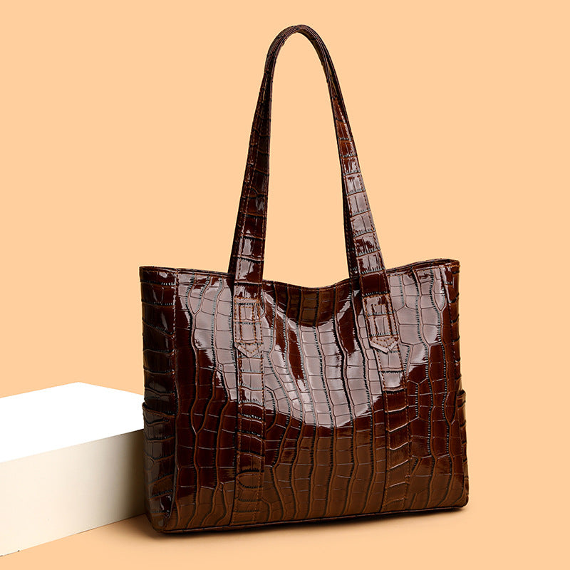 Croc-Effect Faux-Leather Tote Bag – Women – Chocolate – front