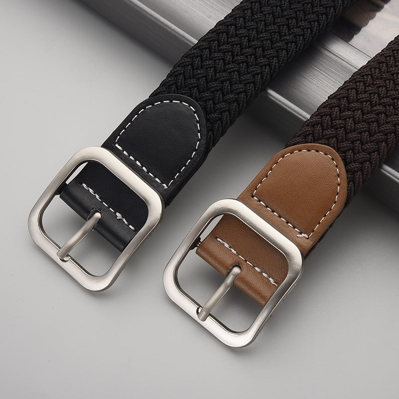 Woven Stretch Belt with Leather-Look Tab – Men – Black · Black Tab – tabs